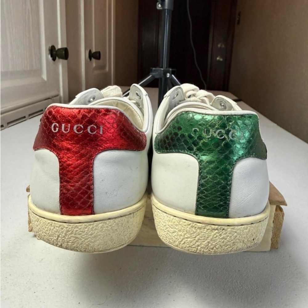 Mens Gucci Ace Embroidered Low Top Sneaker White Leather Snake Size 8 Used - Picture 16 of 16